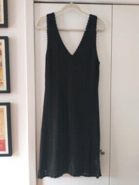 Reformation Crochet Trim Linen Knit Sweater V-Neck Tank Dress in Black